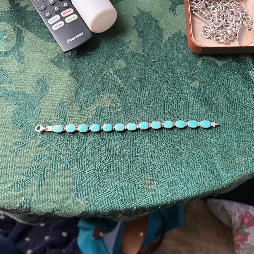 Sterling-Style Blue Stone Link Bracelet - Turquoise Blue